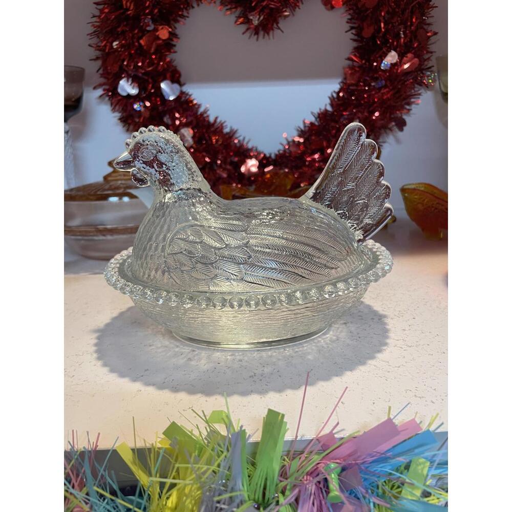 Indiana Glass Vintage Clear Hen on Nest Covered Candy Dish